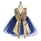 498B Gold Sequins V Back & Bow Baby Dress