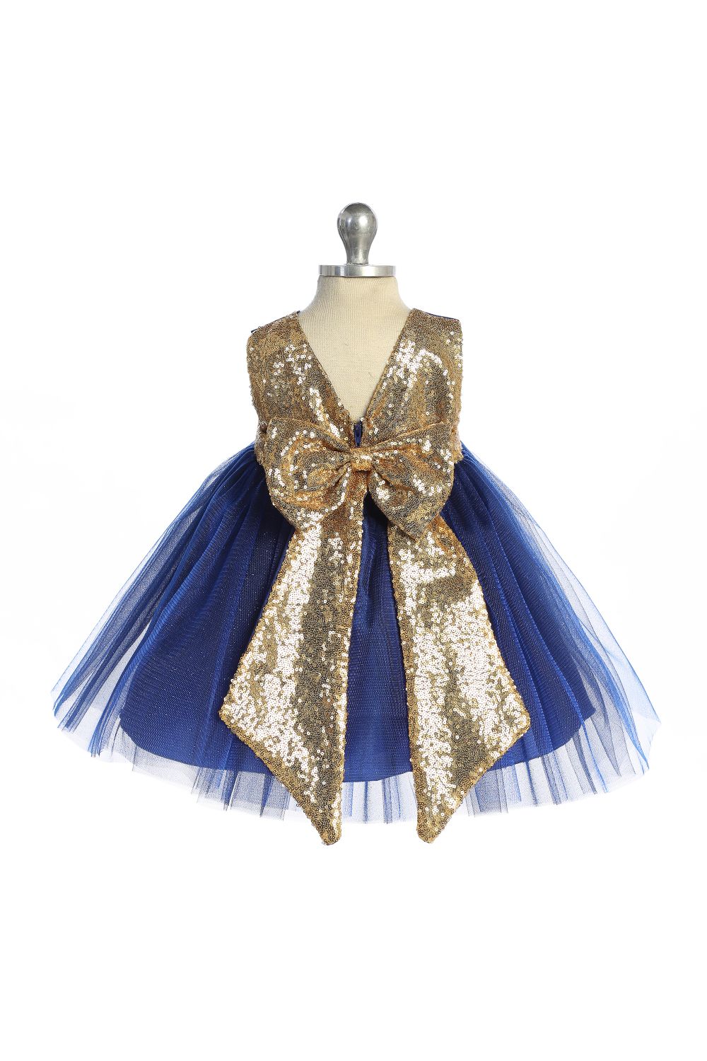 498B Gold Sequins V Back & Bow Baby Dress Kid's Dream Wholesale 498B Gold Sequins V Back & Bow Baby Dress Kid's Dream Wholesale