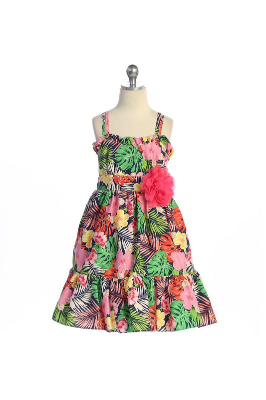 536C- Ruffle Tropical Cotton Dress