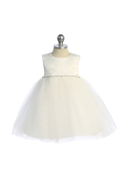 540-G Satin Top Baby Dress with Wavy Rhinestone & Pearl Trim