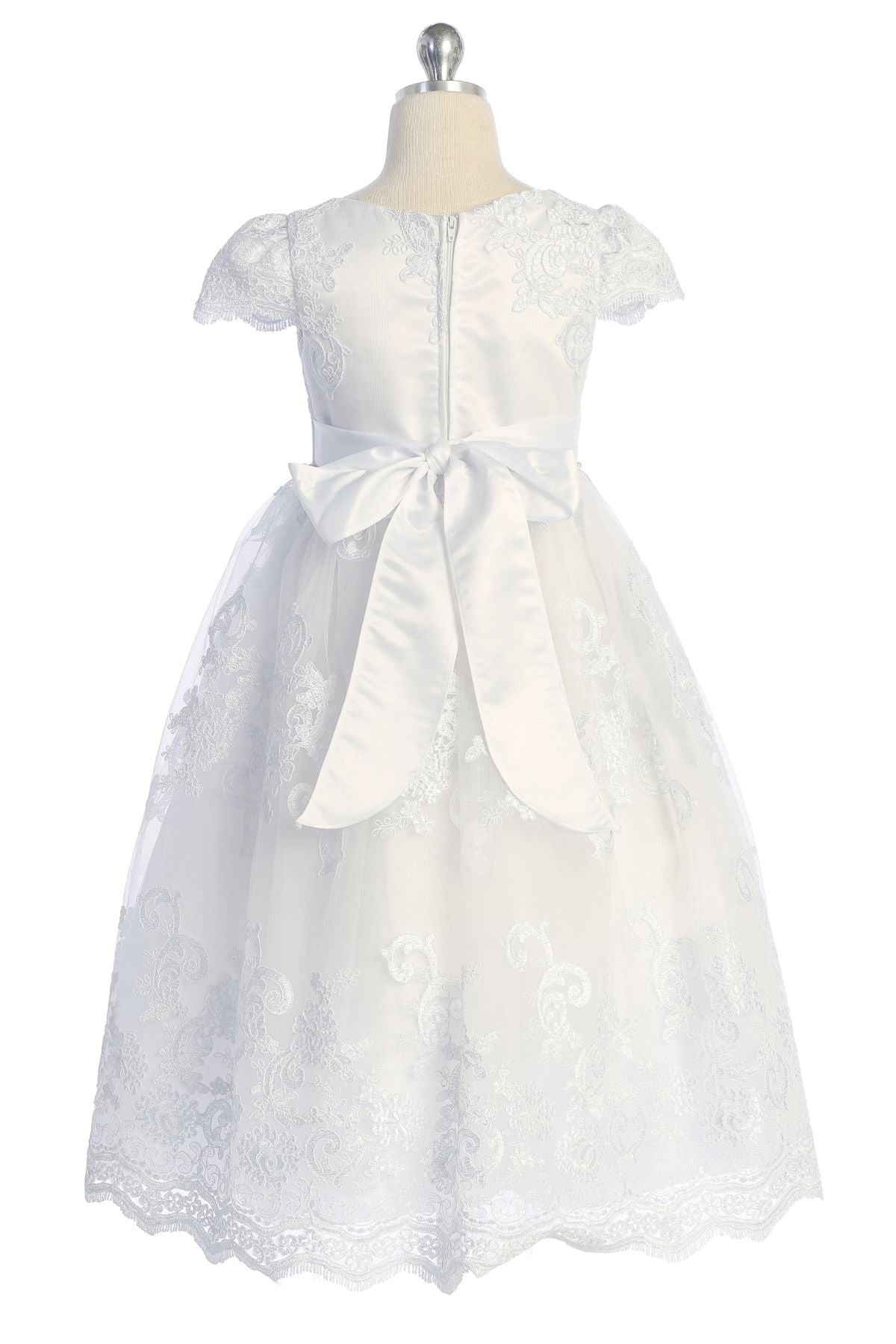 554- Cording Embellished Lace Sleeve Long Dress