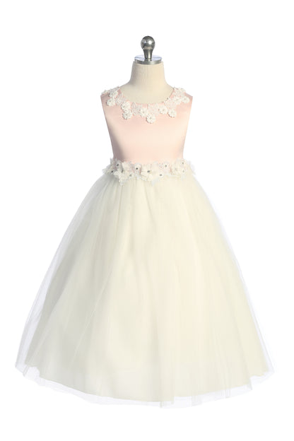 458-A Luxurious Princess Ballgown Dress with Floral Trim and Plus Sizes
