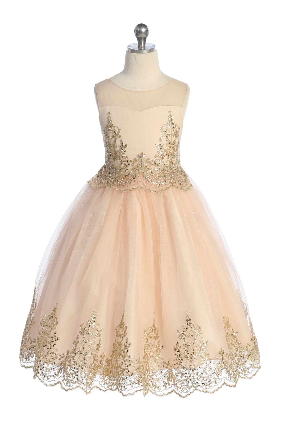 552 Embellished Gold Cording Embroidered Girls Dress Kid's Dream Wholesale 552 Embellished Gold Cording Embroidered Girls Dress Kid's Dream Wholesale
