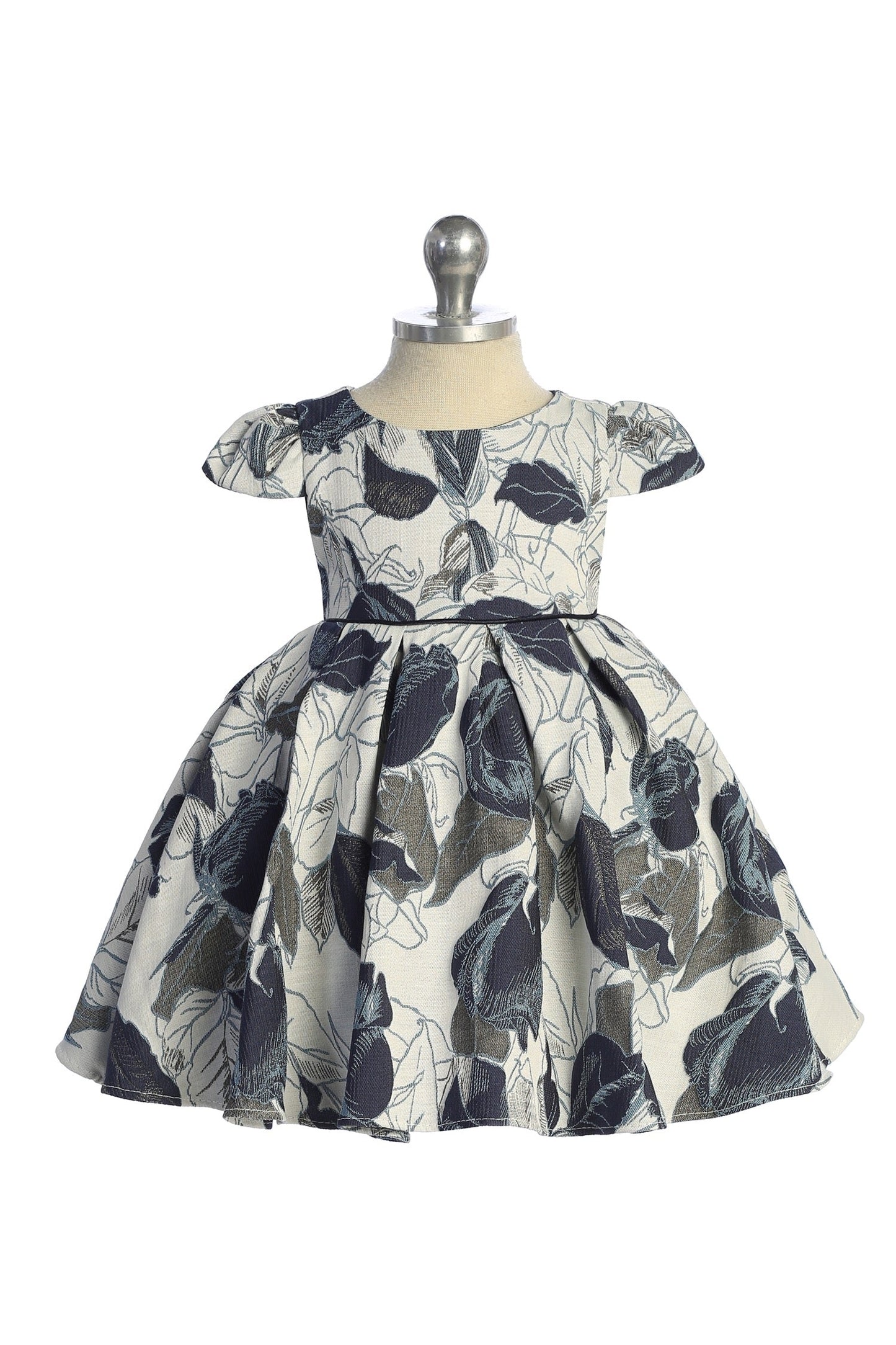 550B-Blue Leaf Jacquard Baby Dress