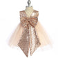 498B Blush/Rose Gold Sequins V Back & Bow Baby Dress