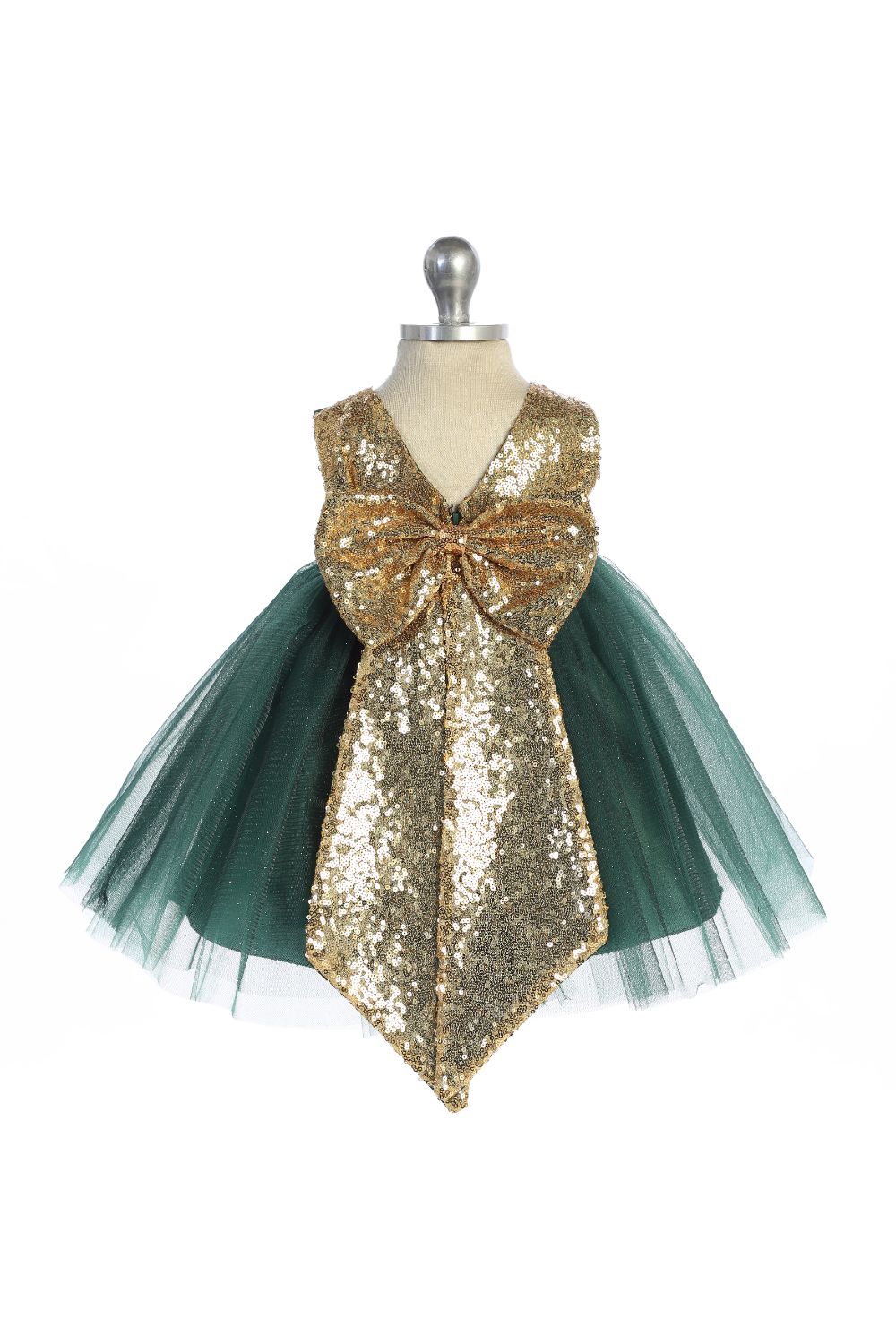 498B Gold Sequins V Back & Bow Baby Dress Kid's Dream Wholesale 498B Gold Sequins V Back & Bow Baby Dress Kid's Dream Wholesale