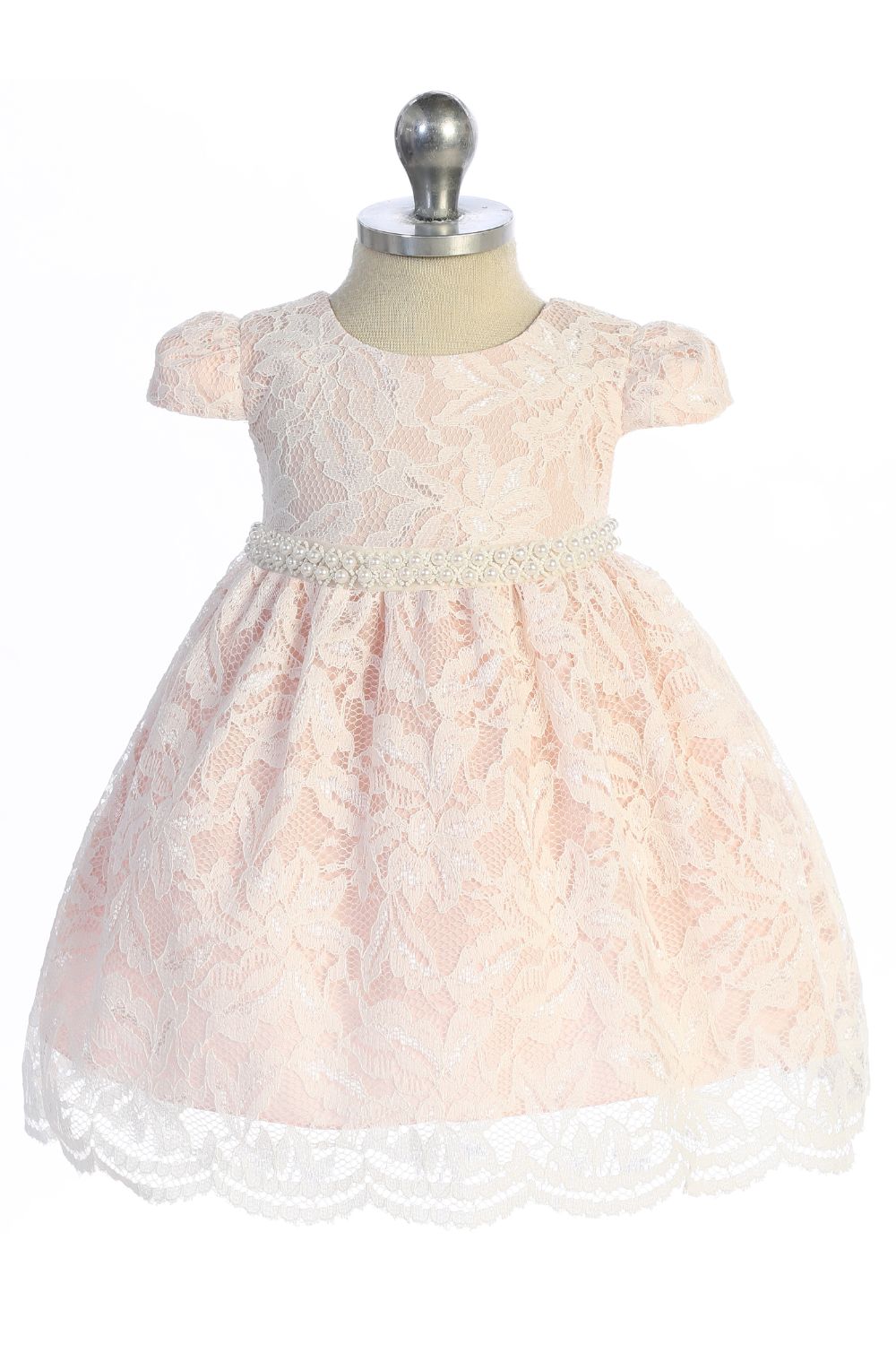 532-C All Lace Baby Dress with V Back & Bow and Thick Pearl Trim – Kid's  Dream Wholesale