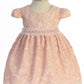 532-B- Lace V Back Bow Baby Dress w/ Mesh Pearl Trim