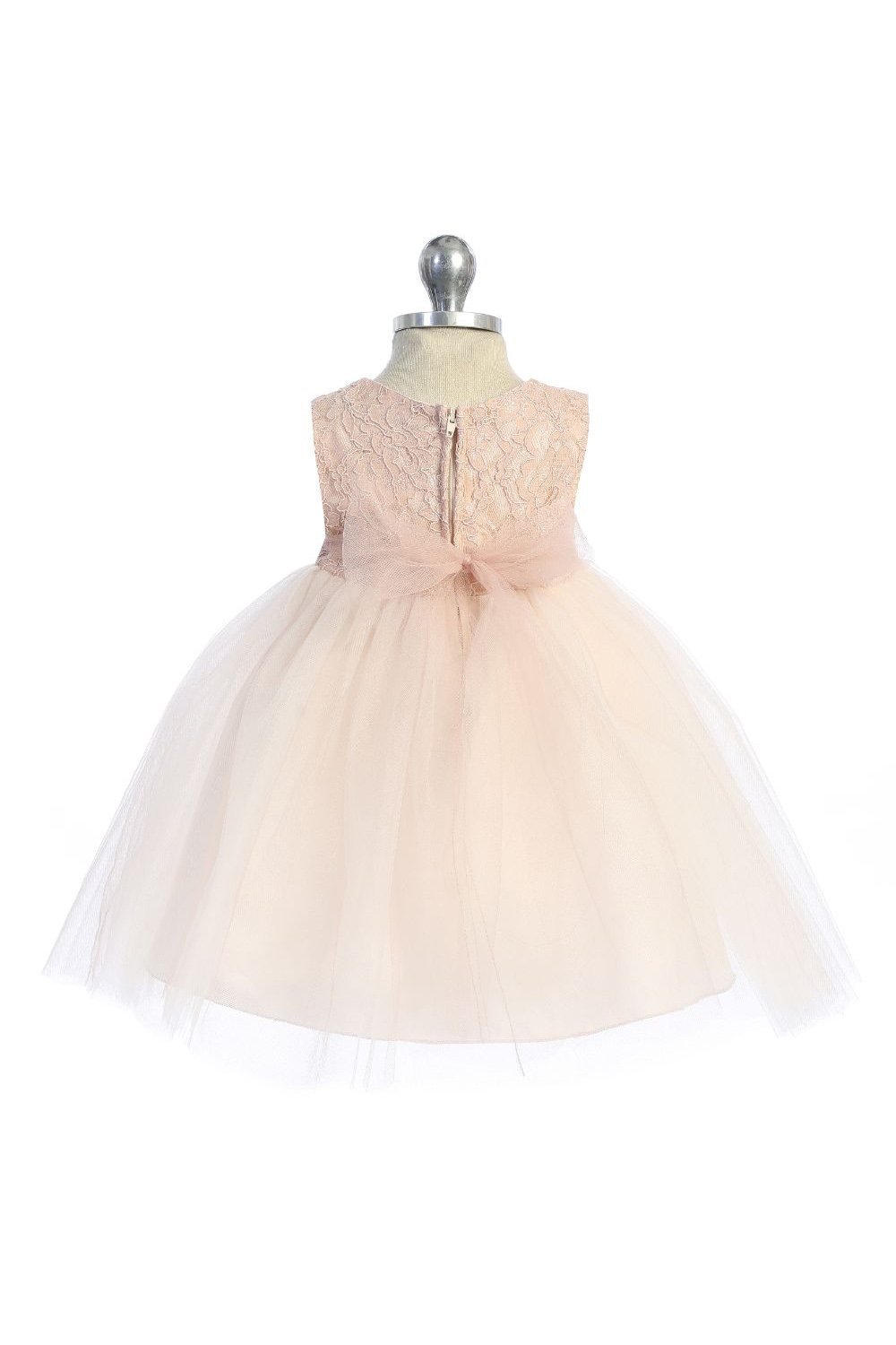 Dress - Blush Pink Lace Illusion Baby Dress