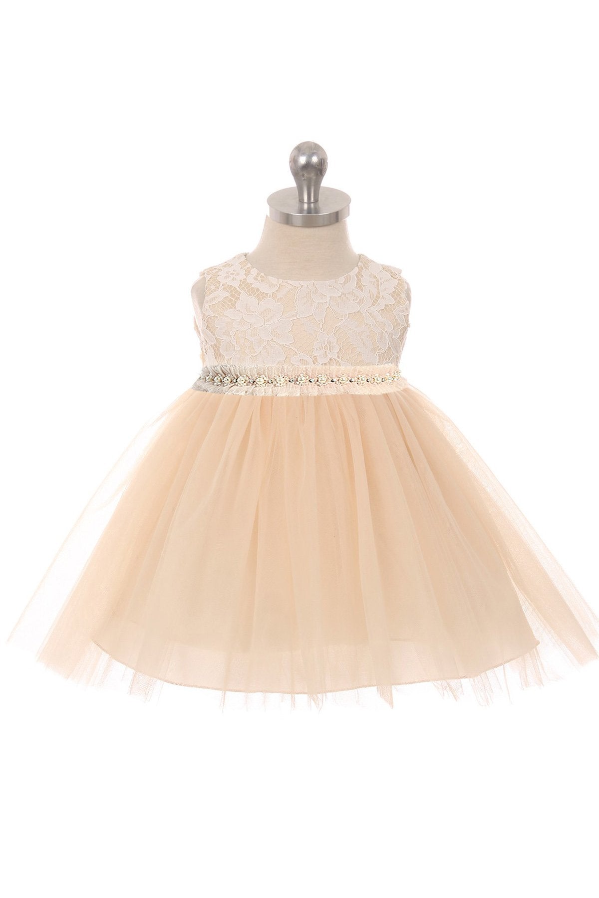 Dress - Lace Baby Dress W/ Mesh Pearl Trim
