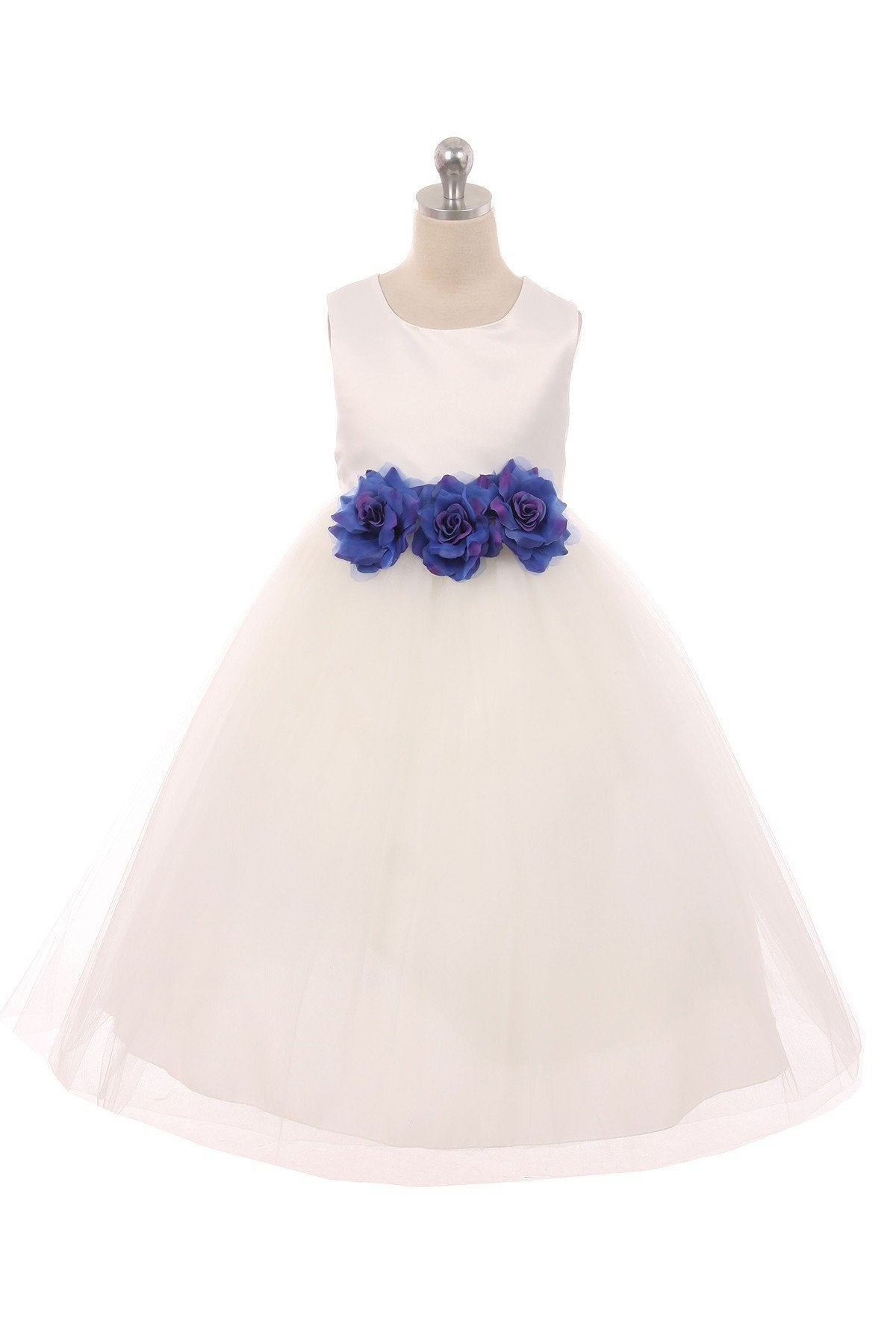 Dress - Satin 3 Flower Ivory Dress
