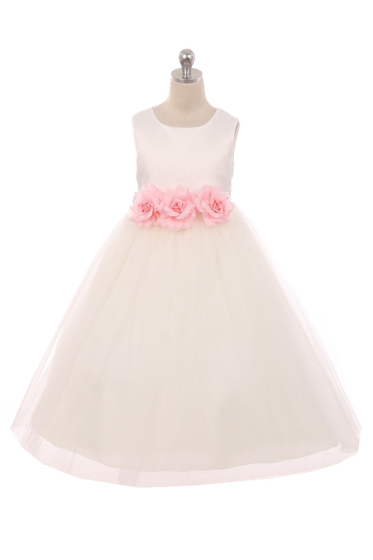 Dress - Satin 3 Flower White Dress