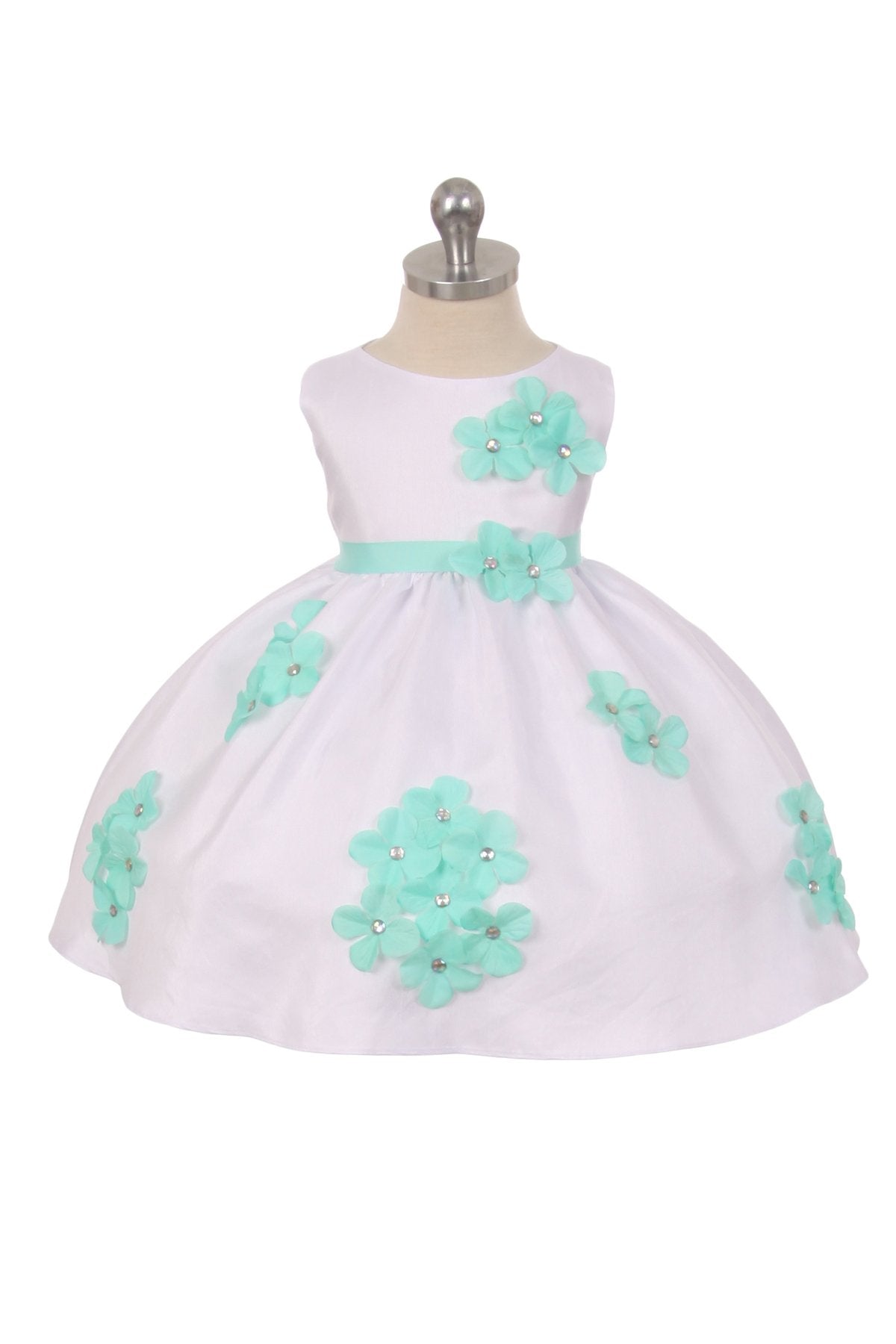 219-F White Shantung Poly Silk Baby Dress Decorated with Flower Petals Kid's Dream Wholesale 219-F White Shantung Poly Silk Baby Dress Decorated with Flower Petals Kid's Dream Wholesale