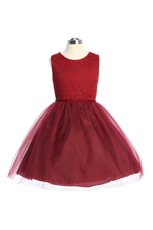 Dress - Stretch Lace Tulle Velvet Trim Plus Size Girl Dress